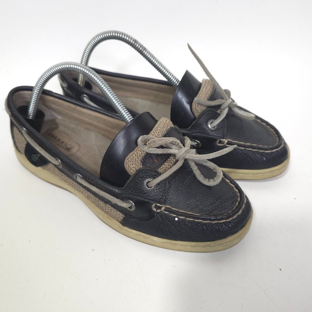 Sperry Top-Sider Women’s Bluefish 2-Eye Leather Boat Shoes Black Tan Size 8M